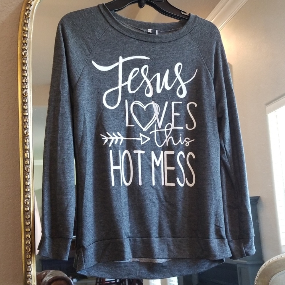 NWOT Jesus long sleeve stretchy T Shirt